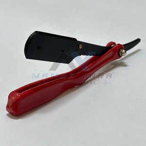 Rasoir professionnel pliant à lame droite pour barbier, manche en plastique rouge, acier inoxydable, verrouillage pivotant, lame unique, shavette - Product Image 3