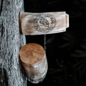 Hot Sale Polished Natural Buffalo Horn Mug Food Safe Genuine Horn Drinking Viking <b>Cup</b> for Wedding Decorative Religious Style FWE - Product Image 1