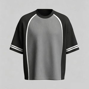 Camiseta OEM personalizada de dos tonos con bloques de color, de algodón grueso, con paneles, manga corta, corte holgado, estilo urbano, para hombre, lisa. - Product Image 5