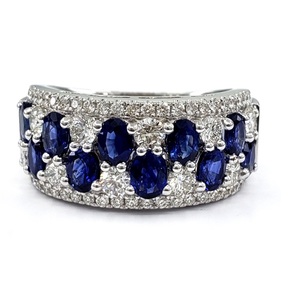 Bague de fiançailles en or blanc massif 14 carats avec logo personnalisé de Hong Kong, véritable diamant et saphir bleu naturel pour femme, mariage - Product Image 1