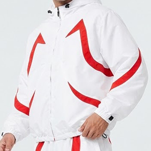 Custom <b>White</b> & Red Windbreaker <b>Tracksuit</b> Set Hooded Jacket & Wide Leg Pants Premium Streetwear Sportswear Manufacturer - Product Image 5