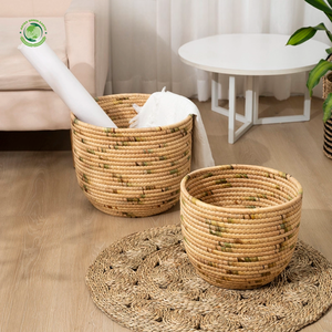 Ensemble de 2 paniers robustes en jacinthe d'eau tressée, faits à la main, pour le rangement, vente en gros, écologiques, fabriqués au Vietnam - Product Image 6