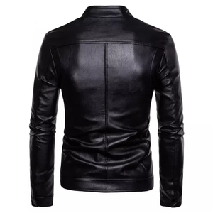Customized Coated Woven Stand Collar Breathable Varsity Leather Jacket for <b>Men</b> Plus Size Casual Outdoor with Front Logo - Product Image 2