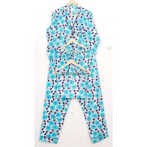 Conjunto de Pijama Casual de Lujo para Mujer, 100% Algodón, Manga Larga, Estampado Floral Digital, Cintura Elástica, Cuello Camisero, Primavera - Product Image 6