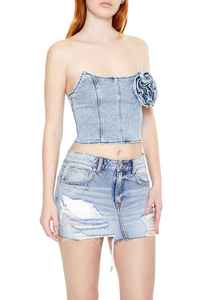 Corsé Vintage Personalizado al por Mayor para Mujer, Corsé Estructurado Clásico sin Tirantes, Tops Casuales de Mezclilla para Mujer - Product Image 3