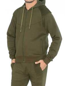 Chándal de Forro Polar con Capucha para Hombre, Color Verde Oliva, Estampado, 100% Algodón, Largo, Informal, Color Sólido, Transpirable, Corte Regular, Ropa de Invierno - Product Image 4