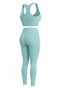 Conjunto de Yoga de 2 Piezas: Sujetador Deportivo Racerback Verde Menta y Leggings de Cintura Alta, Ropa Deportiva sin Costuras de Longitud Completa - Product Image 4