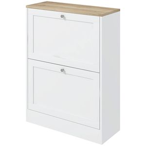 Mobiletto Moderno e Sottile per Scarpe in Stile Rustico con 2 Cassetti Ribaltabili e Ripiani Regolabili per 12 Paia, Bianco, Stile Legno Pannellato - Product Image 1