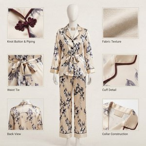 Conjunto de Pijama de Invierno para Mujer, 100% Algodón Satinado, Ecológico, Manga Larga, Cuello en V, Cintura Elástica, Ropa de Dormir Elegante - Product Image 4