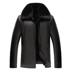 Winter <b>Jacket</b> Wholesale <b>Men</b> Thick <b>Faux</b> Fur Collar <b>Leather</b> Coat Warm Fleece Lining Casual Outerwear Smart Business Apparel - Product Image 3