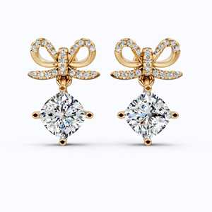 Pendientes de Lujo con Diamantes Cultivados en Laboratorio, Corte Bow Ribbon, Certificación IGI, 2.50 CTW, Oro Sólido de 14K, Baño de Rodio, para Boda - Product Image 2