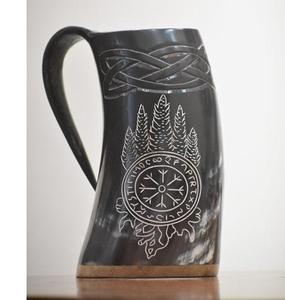 Taza de cuerno hecha a mano con asa, taza vikinga tradicional de madera vintage, taza de cuerno natural, cuerno de búfalo - Product Image 2