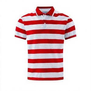 เสื้อโปโลแขนสั้นผู้ชาย ผ้าลำลองทรงปกติ สีน้ำเงินขาว ลายทอ - Product Image 5