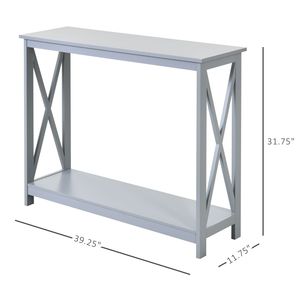 Consolle da Ingresso a 2 Livelli dal Design Moderno con Ripiano Portaoggetti, Tavolo da Divano Grigio - Product Image 3