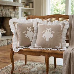 Natural Linen Square <b>Seat</b> Cushion <b>Cover</b> Embroidered Floral Customizable White Ruffle Throw Pillowcase <b>Sofa</b> Home Hotel Decor - Product Image 3