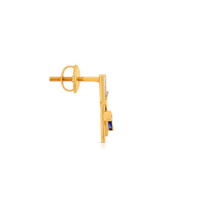 Modern <b>Blue</b> Accent Geometric Bar <b>Stud</b> <b>Earrings</b> with Sleek Gold diamond Design - Product Image 3