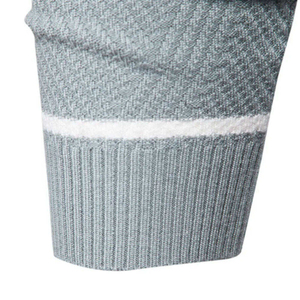 Men's Light Blue Knitted Crew Neck Sweater With White Stripes Casual Pullover Regular Fit Autumn Wear - Product Image 3