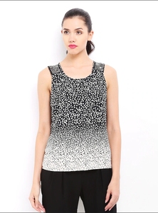 Camiseta sin mangas con estampado de puntos y color degradado para mujer, cuello redondo, informal, de punto, transpirable - Product Image 1