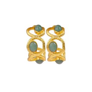 Elegante verde fresa cuarzo hecho a mano chapado en oro aros pendientes lujo moda joyería artesanal al por mayor - Product Image 6