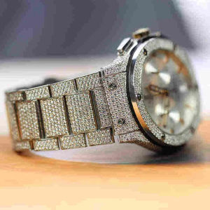 Reloj de Lujo con Cristales de Cuarzo, Diamantes Moissanite VVS, Correa de Acero Inoxidable, Esfera Redonda con Números Romanos, Estilo Hip Hop - Product Image 6