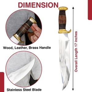 Couteau de chasse Bowie Crocodile Dundee en acier au carbone fait main sur mesure, manche en cuir, lame droite de 18 pouces, pointe tombante, épaisseur 0,5 mm, par UA Supplies - Product Image 6