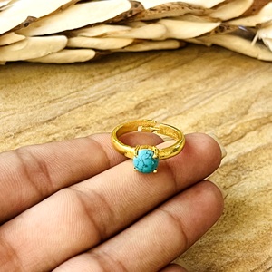 Trendy New <b>Turquoise</b> <b>Gold</b> <b>Ring</b> Boho Brass Bands For Women 18k Plated Solitaire Design Ethnic Jewelry for Wholesale/OEM/ODM - Product Image 2