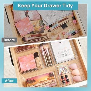 25 PCS Clear <b>Plastic</b> Versatile 4-Size Drawer Organizers Set Bathroom Vanity <b>Storage</b> <b>Bins</b> for Makeup-Desktop Drawer Organizers - Product Image 3