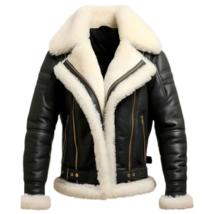 New Design <b>Men</b> Slim Fit Sheepskin Sherpa <b>Jacket</b> <b>Canvas</b> Fabric Fur Trim Winter Windproof Breathable Soft Stylish High Quality - Product Image 1