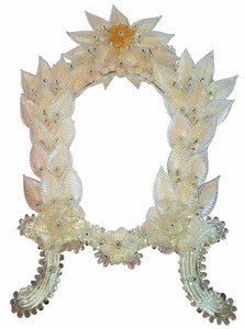 Miroir de courtoisie en verre de Murano vénitien rare, soufflé à la main, avec cadre à motifs floraux - Product Image 3