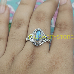 Natural Labradorite Oval Gemstone <b>Ring</b> 925 Sterling <b>Silver</b> Handmade Vintage Filigree Boho Statement Jewelry Gift for Women <b>Men</b> - Product Image 3
