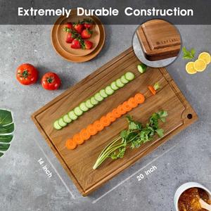Planche à découper en bois d'acacia, épaisse, durable, compatible avec les couteaux, finition lisse, avec rainure profonde pour les jus et trou de suspension pour une utilisation en cuisine - Product Image 3