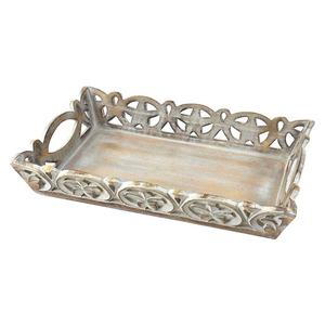 Plateau de service rond en bois de manguier fait main avec poignées en acier inoxydable, plateau décoratif en bois pour table basse, ottoman, maison et cuisine - Product Image 2