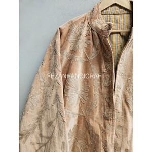 Velvet quilted jacket Floral embroidery jacket Two side pockets jacket Uzbek Suzani jacket Cotton shell jacket - Product Image 2