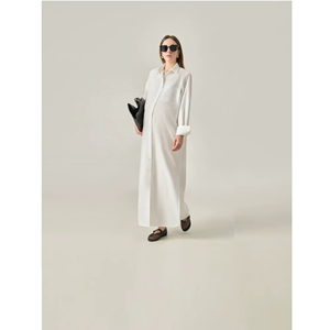 Robes d'été amples et décontractées en polyester et coton rayé, col rabattu, taille souple, manches classiques, respirantes, style minimaliste - Product Image 5