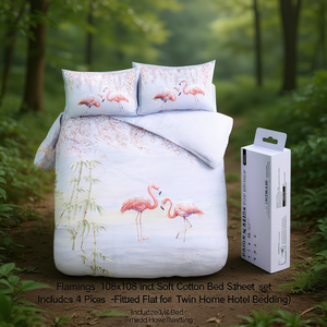 Juego de Sábanas de Algodón Suave Flamings de 108x108 Pulgadas, Estilo Americano, Incluye 4 Piezas: Sábana Ajustable y Plana para Cama Individual, para Hogar y Hotel - Product Image 3