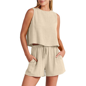Ensemble Sport Décontracté d'Été 2 Pièces pour Femme : Haut Court Tendance & Short à Cordon, 5 Couleurs Unies, Tailles S-XL, Hauts à Boutons au Dos - Product Image 3