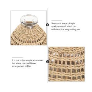 Jarrón de Vidrio Tejido de Ratán Estilo Boho, Maceta Nórdica Hecha a Mano de Seagrass, Soporte para Plantas Hidropónicas de Escritorio, Jarrón Decorativo para Bodas y Hogar - Product Image 4