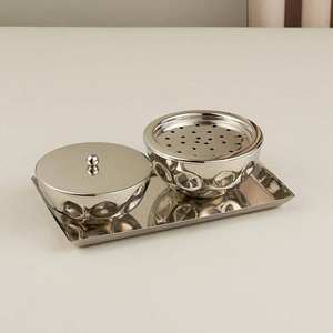 Juego de quemador de incienso de metal de lujo con bandeja, quemador de incienso árabe Oud, soporte para incienso de carbón, decoración para el hogar con fragancia. - Product Image 2