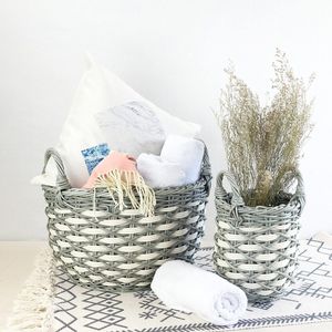 Set di 3 Cesti Impilabili in Vimini Intrecciato a Mano per Stoccaggio e Bucato con Manici Comodi - Product Image 6