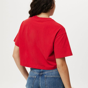 Camisetas 100% Algodón para Mujer, Estilo Oversize, Cuello Alto, Corte Recortado, Camisetas con Logotipo Personalizado, Estilo Holgado, Top Corto para Mujer - Product Image 5