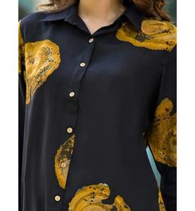 Chemise en mousseline noire et marron pour femme, à manches longues, boutonnée sur le devant, style décontracté et ensemble pyjama, prix de gros - Product Image 5