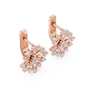 Pendientes de Aro con Diamantes CVD Cultivados en Laboratorio, Corte Brillante, Oro Rosa de 14K, Certificados por VDS IGI |   Pendientes de Diseño Floral 5G de Moda para Mujer - Product Image 3