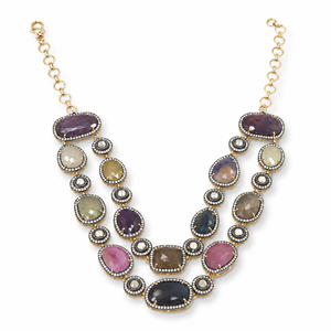 Collier en argent 925 plaqué or de qualité supérieure avec pierres précieuses ovales multicolores pour femmes, bijoux faits à la main, cadeau ethnique pour mariage ou fête - Product Image 4