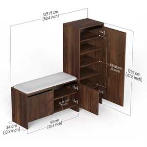 Meuble à chaussures en bois Mavis au design moderne avec assise rembourrée, armoire de rangement haute pour pantoufles et chaussures, idéal pour le salon - Product Image 5