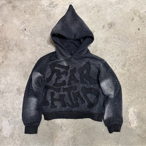 OEM Customized Graphic Streetwear Custom Hoodies 300-500 GSM Heavyweight 100% Cotton Vintage Style with stonework Hoodies - Product Image 6