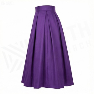 Jupe midi plissée trapèze en satin violet taille haute pour femme, élégante, couleur unie, toutes saisons, en tissu tissé - Product Image 1