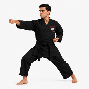 Uniforme d'entraînement de karaté noir de qualité supérieure pour adultes, résistant, avec ceinture noire - Product Image 5