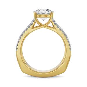 Bague de fiançailles de luxe en moissanite style coussin, avec pavé de diamants large sur l'axe, design bicolore or et argent, pour cadeau d'anniversaire de mariage - Product Image 4