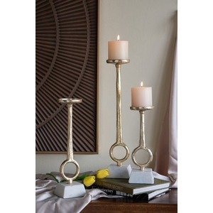 <b>Candlestick</b> <b>Holder</b> Set of 3 with Marble Base <b>Gold</b> Finish Home Decoration Durable Metal Design - Product Image 3