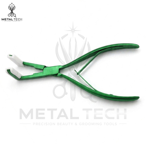 Pince à presser pour extensions de cheveux vert anodisé, mâchoires en silicone lisse, cadre métallique à double ressort, outil de pose pour salon - Product Image 2